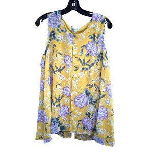 Floral Yellow Sleeveless Womens Top By Quintessential Size L 100% Polyester Ligh